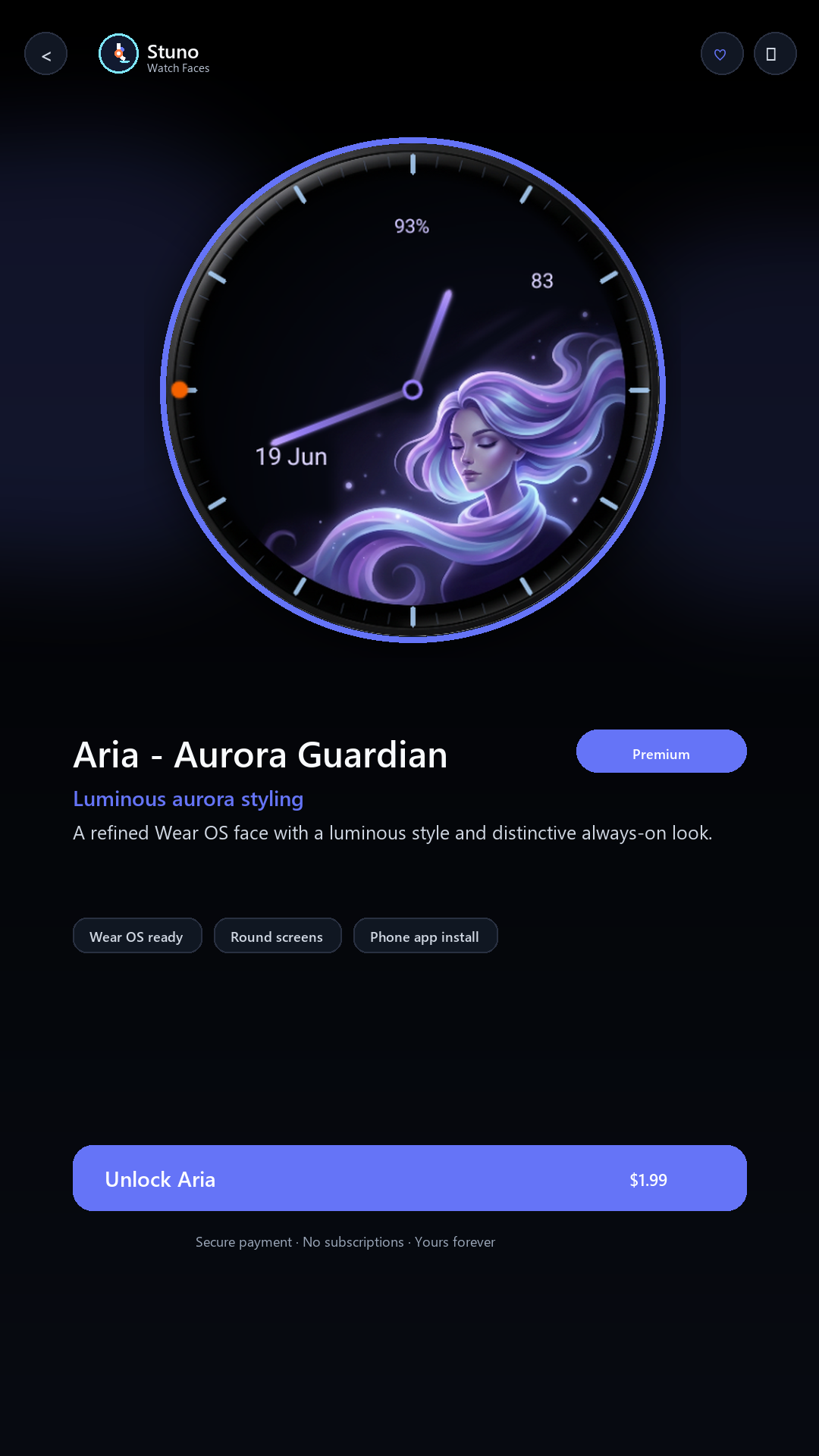 Aria - Aurora Guardian watch face preview