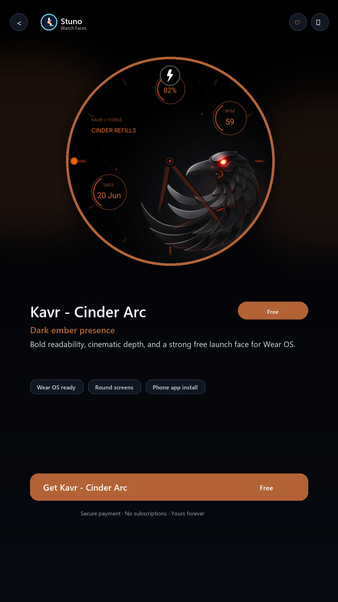 Kavr - Cinder Arc watch face preview