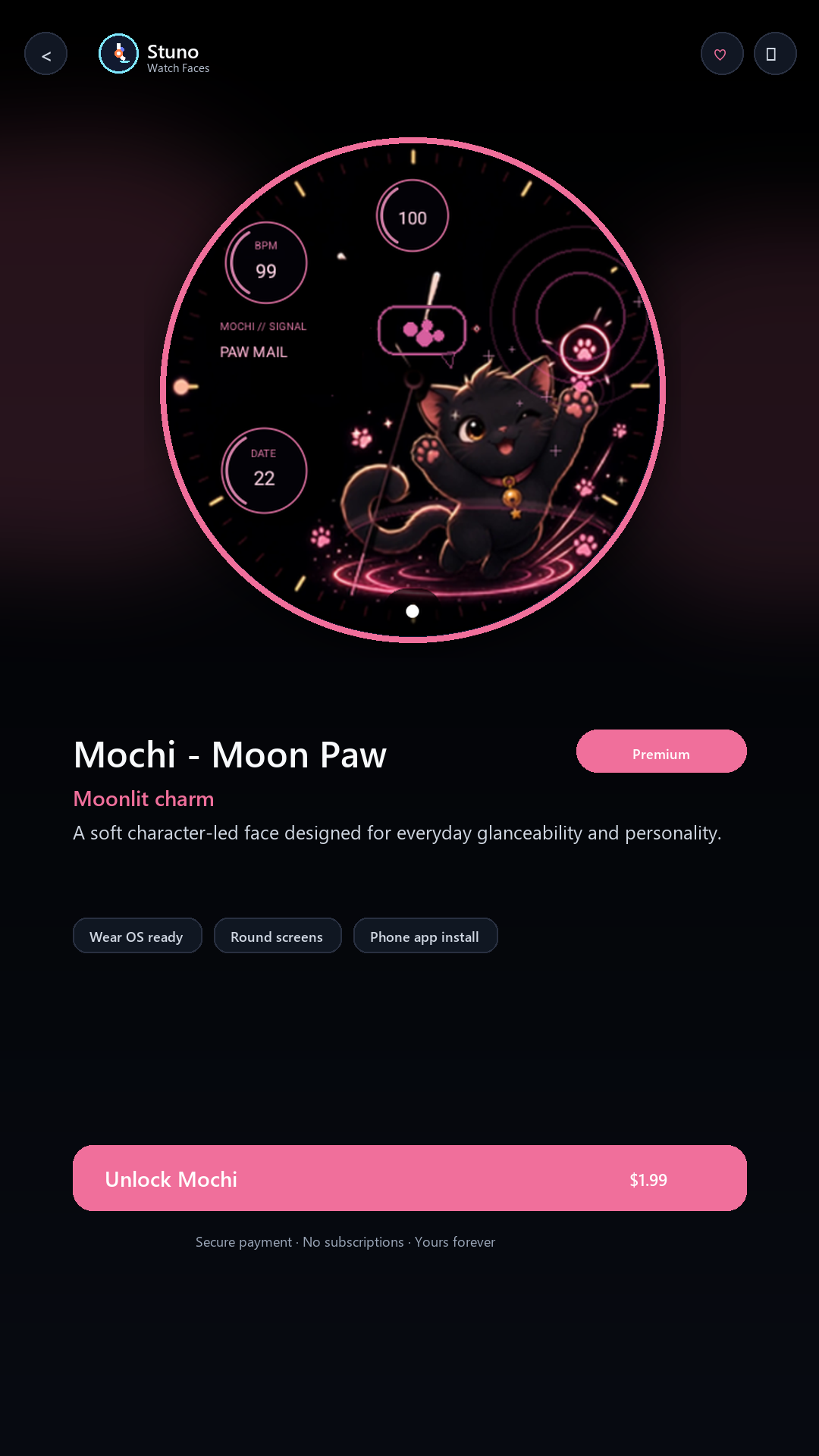 Mochi - Moon Paw watch face preview